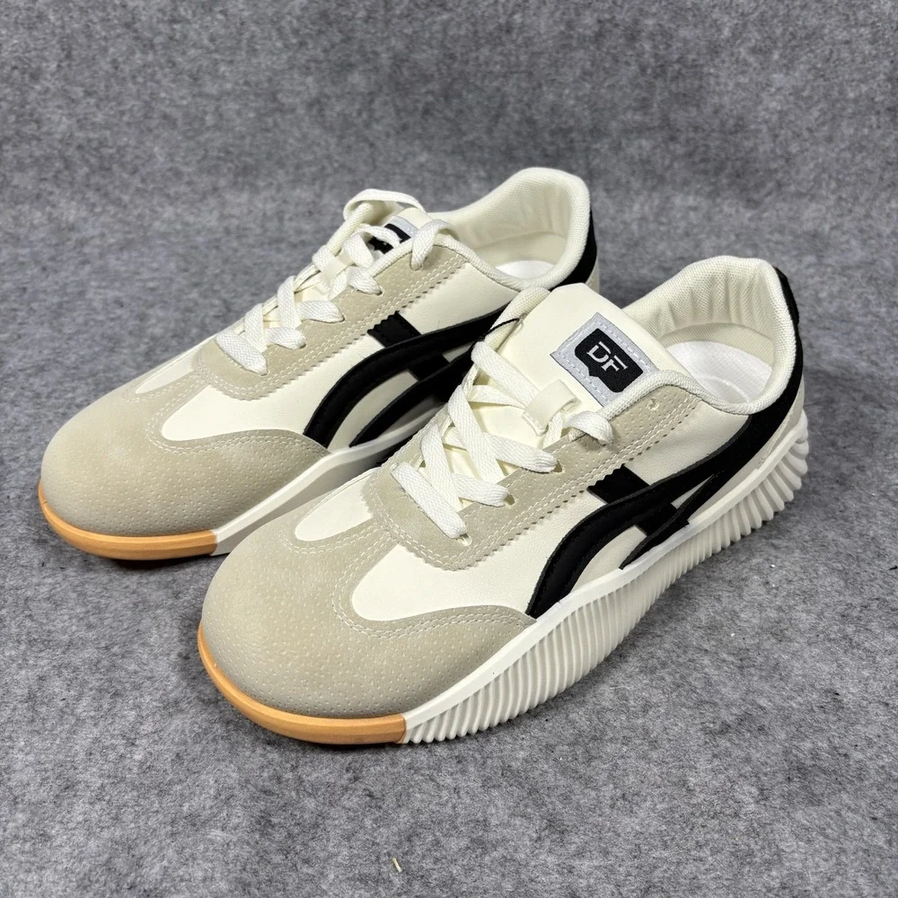De Florance Low Top Sneakers 9.5 Cream Black Italian Design Platform Sole - Picture 5 of 9